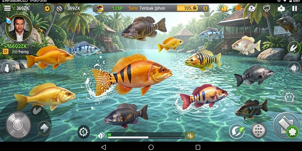 Screenshot utama gameplay 369ZK yang menampilkan aksi menembak ikan.