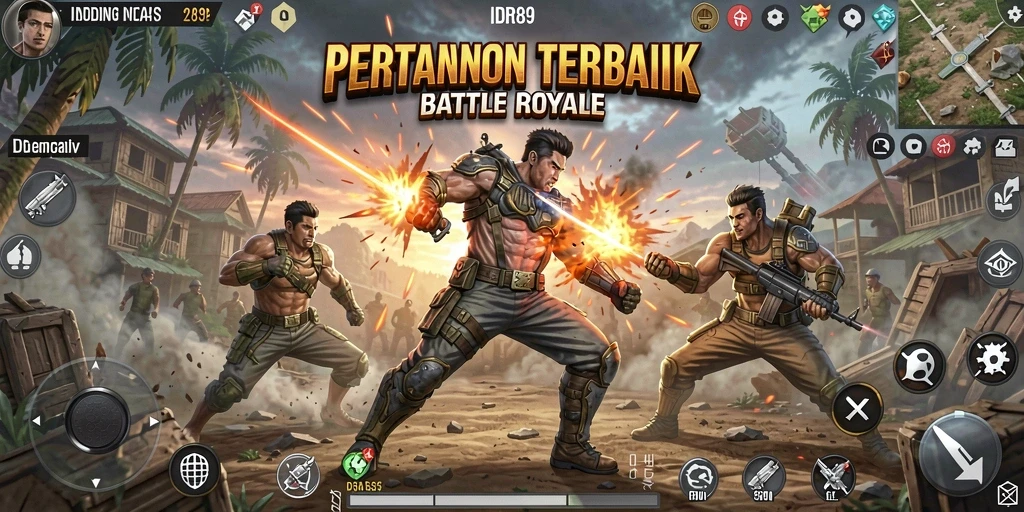 Tangkapan layar gameplay <strong>IDR89</strong> menampilkan pertarungan mendebarkan di arena Battle Royale.