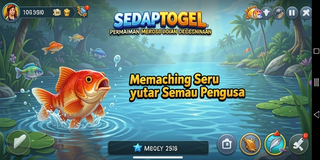 Tampilan gameplay SEDAPTOGEL dengan suasana memancing yang menenangkan.