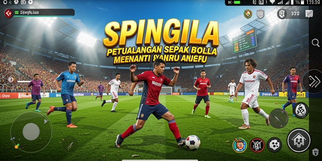 Tampilan gameplay SPINGILA yang memukau saat pemain mencetak gol.